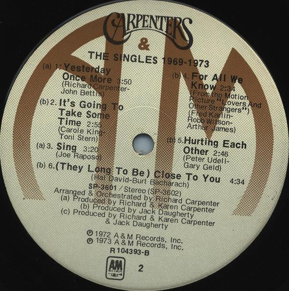 Carpenters : The Singles 1969-1973 (LP,Compilation,Club Edition,Reissue)