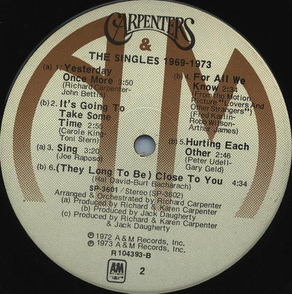 Carpenters : The Singles 1969-1973 (LP,Compilation,Club Edition,Reissue)