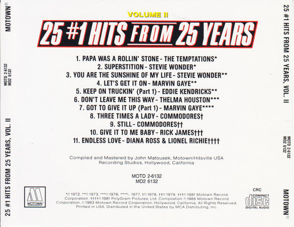Various : 25 #1 Hits From 25 Years (Volume II) (Compilation)