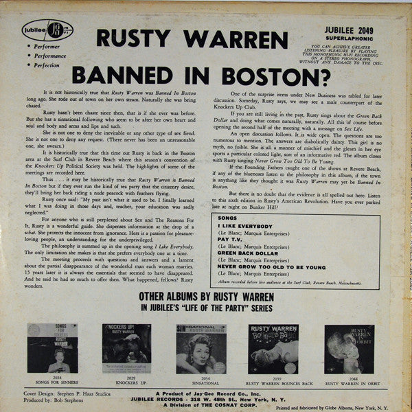 Rusty Warren : Banned In Boston? (LP,Album,Mono)