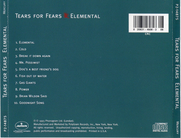 Tears For Fears : Elemental (Album,Club Edition)