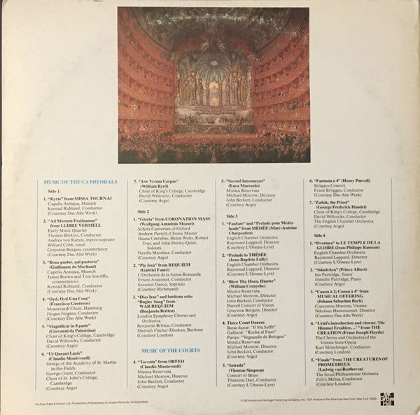Various : Great Music Of Europe's Courts & Cathedrals (LP,Compilation)