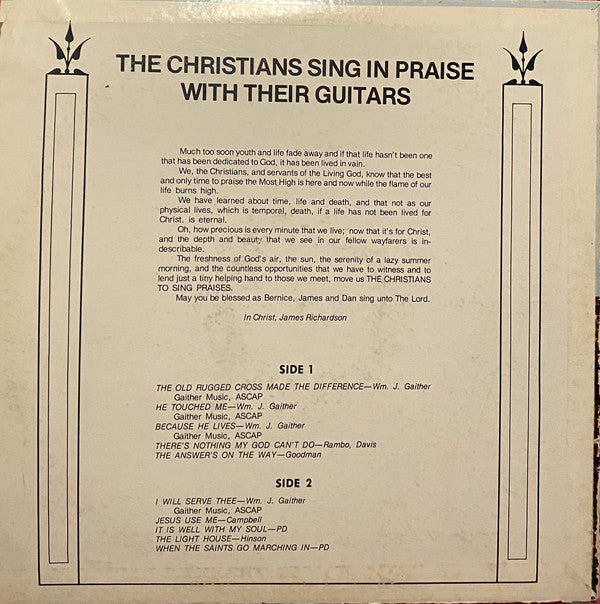 Jim And Bernice Richardson, Dan Kent : The Christians Sing In Praise With Their Guitars (LP,Stereo)
