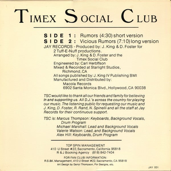 Timex Social Club : Rumors (12",33 ⅓ RPM,Single,Stereo)