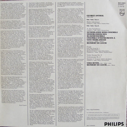 George Antheil - Vera Beths, Reinbert de Leeuw, Nederlands Blazers Ensemble : Ballet Mécanique / A Jazz Symphony / Violin Sonatas No. 1 & 2 (LP,Reissue)