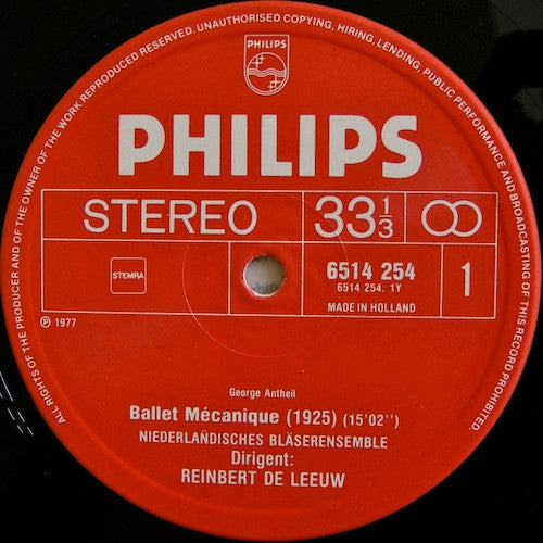 George Antheil - Vera Beths, Reinbert de Leeuw, Nederlands Blazers Ensemble : Ballet Mécanique / A Jazz Symphony / Violin Sonatas No. 1 & 2 (LP,Reissue)