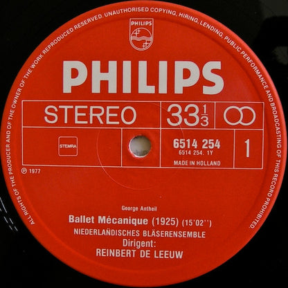 George Antheil - Vera Beths, Reinbert de Leeuw, Nederlands Blazers Ensemble : Ballet Mécanique / A Jazz Symphony / Violin Sonatas No. 1 & 2 (LP,Reissue)