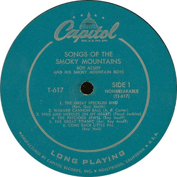 Roy Acuff And His Smoky Mountain Boys : Songs Of The Smoky Mountains (LP,Album,Mono)