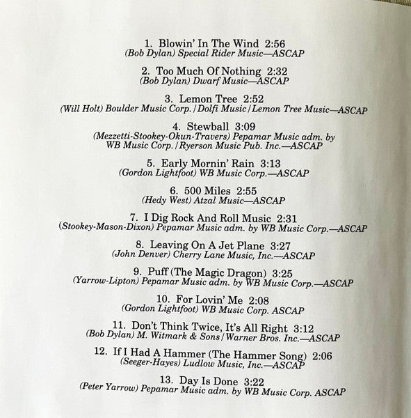 Peter, Paul & Mary : The Best Of Peter, Paul And Mary / Ten Years Together (Compilation,Reissue)