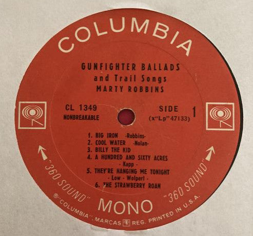 Marty Robbins : Gunfighter Ballads And Trail Songs (LP,Album,Reissue,Mono)