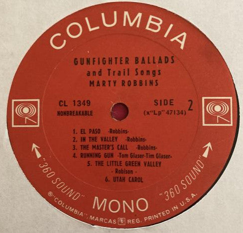 Marty Robbins : Gunfighter Ballads And Trail Songs (LP,Album,Reissue,Mono)