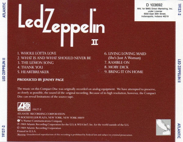 Led Zeppelin : Led Zeppelin II (Album,Club Edition,Reissue,Stereo)