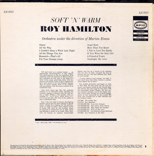 Roy Hamilton (5) : Soft N' Warm (LP,Album,Mono)