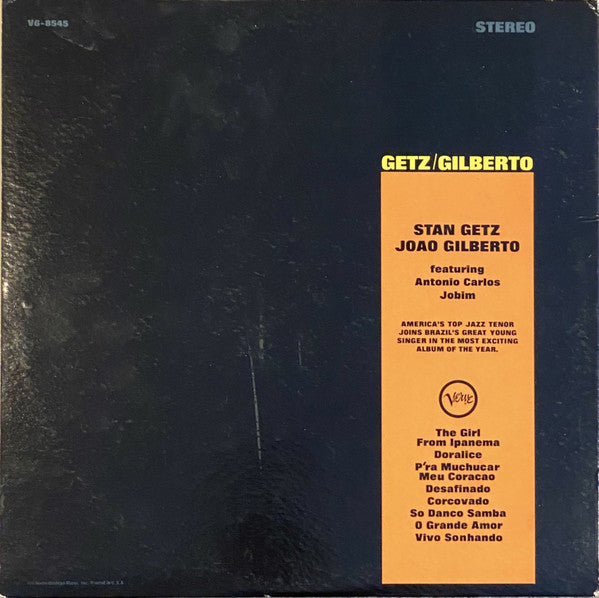 Stan Getz & João Gilberto Featuring Antonio Carlos Jobim : Getz / Gilberto (LP,Album,Stereo)