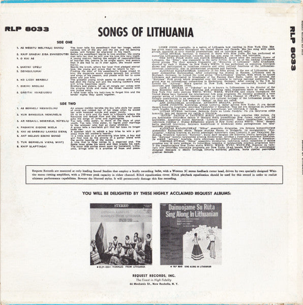 Lionė Juodytė, Rūta (4) : Dainos Iš Lietuvos = Songs Of Lithuania (LP,Album,Stereo)