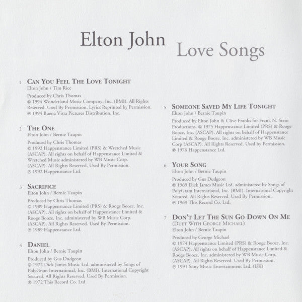 Elton John : Love Songs (Compilation,Remastered)