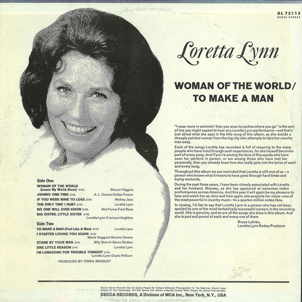 Loretta Lynn : Woman Of The World / To Make A Man (LP,Album,Stereo)