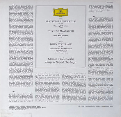 Krzysztof Penderecki / Toshiro Mayuzumi / John Williams (4) - Eastman Wind Ensemble ▪ Donald Hunsberger : Pittsburgh Overture / Music With Sculpture / Sinfonietta For Wind Ensemble (LP,Stereo)