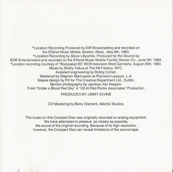 U2 : Live / Under A Blood Red Sky (Mini-Album,Club Edition)