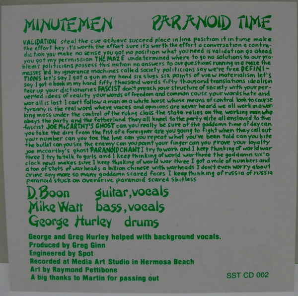 Minutemen : Paranoid Time (EP,Reissue)