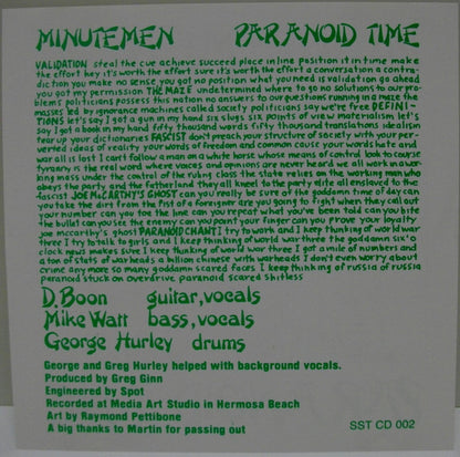 Minutemen : Paranoid Time (EP,Reissue)