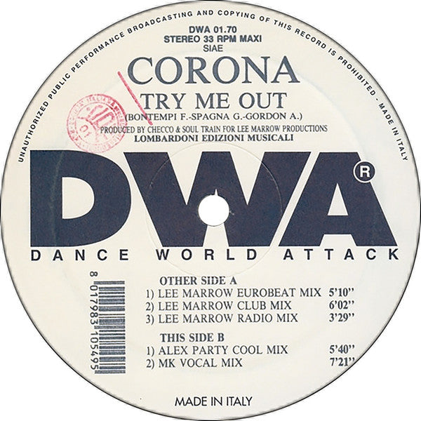 Corona : Try Me Out (12",33 ⅓ RPM,Maxi-Single)