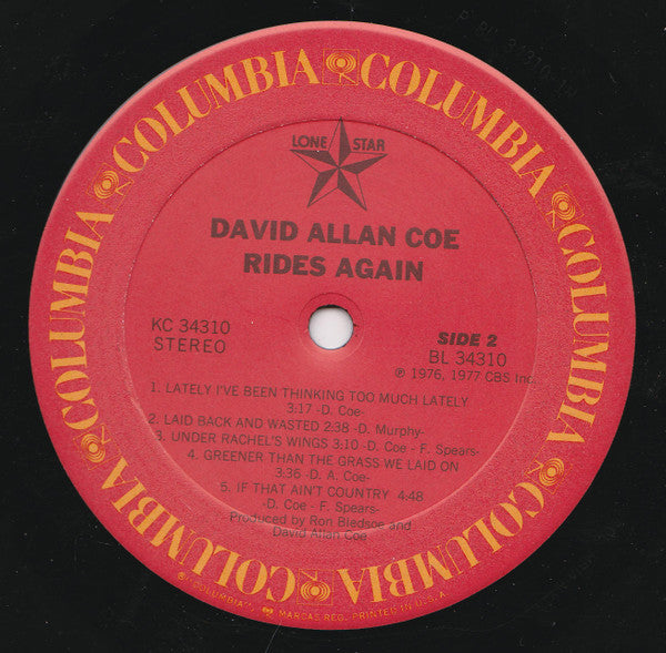 David Allan Coe : Rides Again (LP,Album,Stereo)