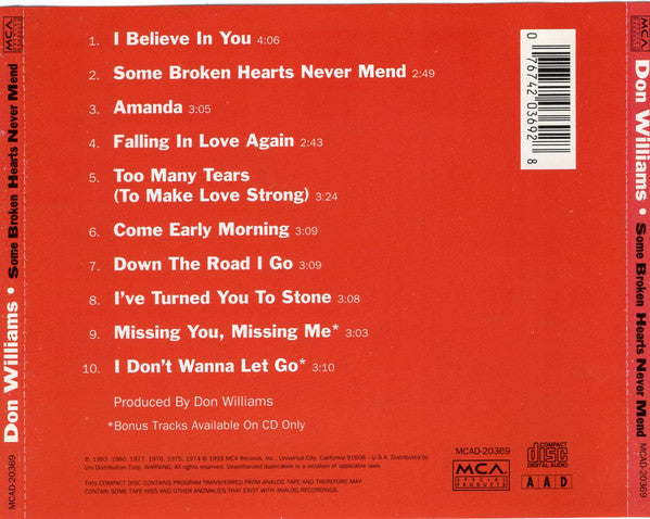 Don Williams (2) : Some Broken Hearts Never Mend (Compilation)