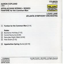 Aaron Copland - Louis Lane, Atlanta Symphony Orchestra : Appalachian Spring • Rodeo • Fanfare For The Common Man (Album)