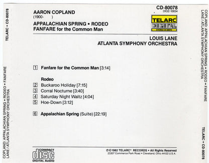 Aaron Copland - Louis Lane, Atlanta Symphony Orchestra : Appalachian Spring • Rodeo • Fanfare For The Common Man (Album)