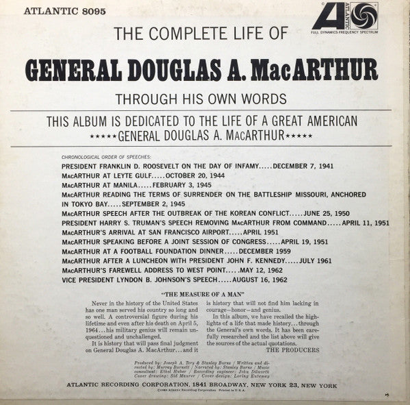 General Douglas MacArthur : The Complete Life Of General Douglas A. MacArthur Through His Own Words (LP,Album)
