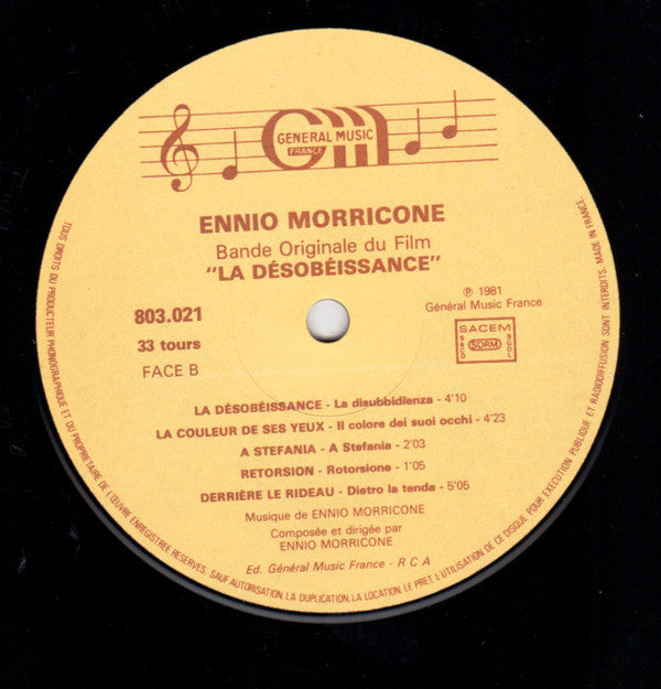 Ennio Morricone : La Désobeissance (Bande Originale Du Film) (LP,Album)