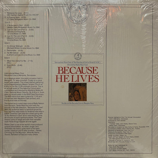 COGIC International Mass Choir Directed By Mattie Moss Clark : Because He Lives (LP,Album)