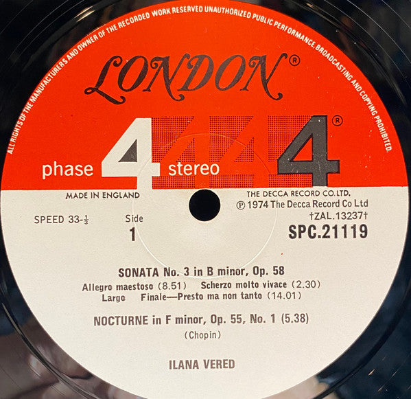 Frédéric Chopin, Ilana Vered : Ilana Vered Plays Chopin (LP,Album)