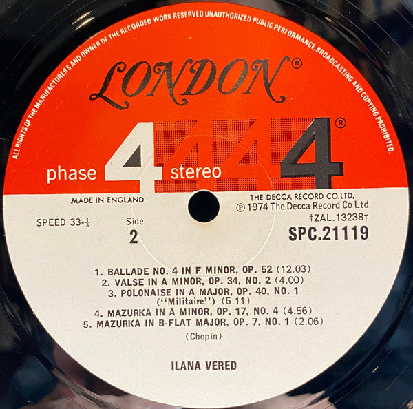 Frédéric Chopin, Ilana Vered : Ilana Vered Plays Chopin (LP,Album)