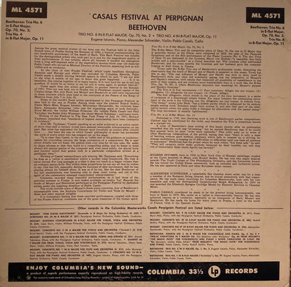 Ludwig van Beethoven - Pablo Casals, Eugene Istomin, Alexander Schneider : Casals Festival At Perpignan, Beethoven / Trio No. 6 In E-Flat Major, Op. 70, No. 2 / Trio No. 4 In B-Flat Major, Op. 11 (LP,Album,Mono)