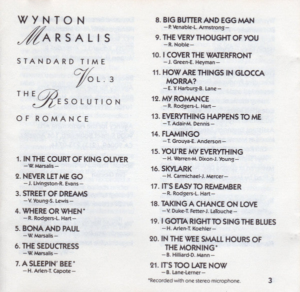 Wynton Marsalis : Standard Time Vol. 3 (The Resolution Of Romance) (Album)