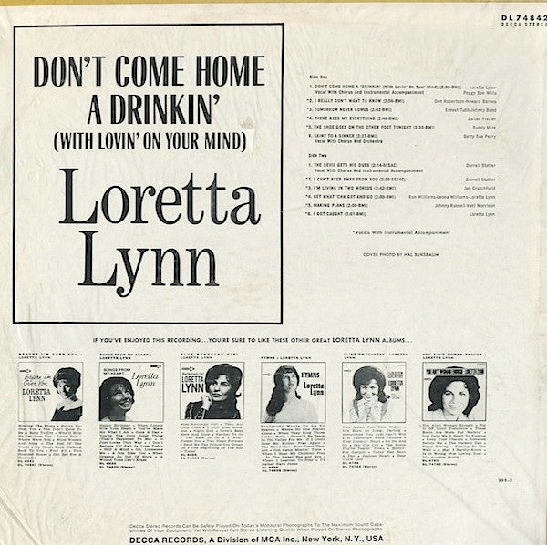 Loretta Lynn : Don't Come Home A Drinkin' (With Lovin' On Your Mind) (LP,Album,Repress,Stereo)