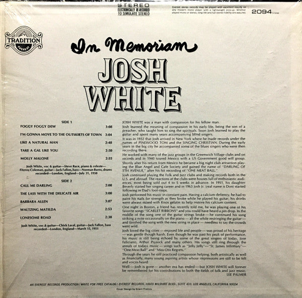 Josh White : In Memoriam (LP,Album,Stereo)