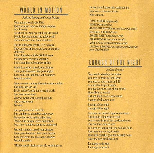 Jackson Browne : World In Motion (Album)