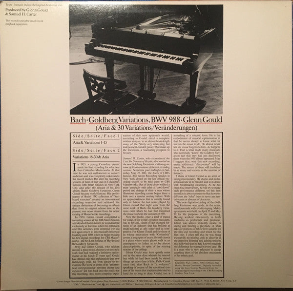 Johann Sebastian Bach, Glenn Gould : The Goldberg Variations (LP,Album,Club Edition,Stereo)
