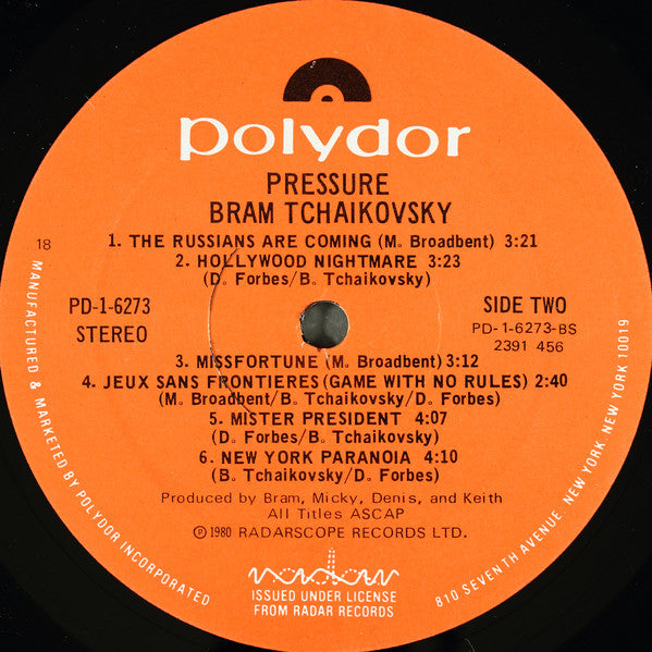 Bram Tchaikovsky : Pressure (LP,Album,Stereo)