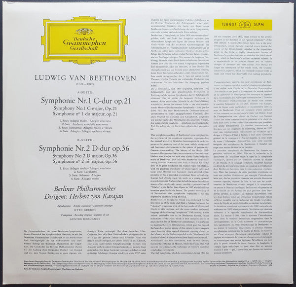 Ludwig van Beethoven - Herbert von Karajan · Berliner Philharmoniker : Symphonien 1 & 2 (LP,Stereo)