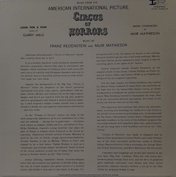 Franz Reizenstein & Muir Mathieson : Circus Of Horrors (LP,Reissue)