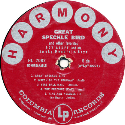 Roy Acuff And His Smoky Mountain Boys : Great Speckle Bird And Other Favorites (LP,Compilation,Mono)