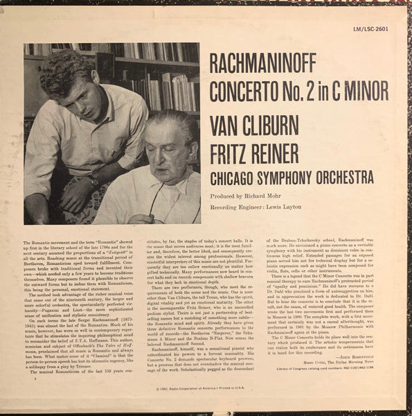 Sergei Vasilyevich Rachmaninoff : Van Cliburn, Fritz Reiner, Chicago Symphony Orchestra : Concerto No. 2 (LP,Album,Reissue,Stereo)