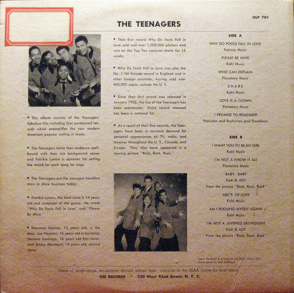 Frankie Lymon & The Teenagers : The Teenagers Featuring Frankie Lymon (LP,Mono)