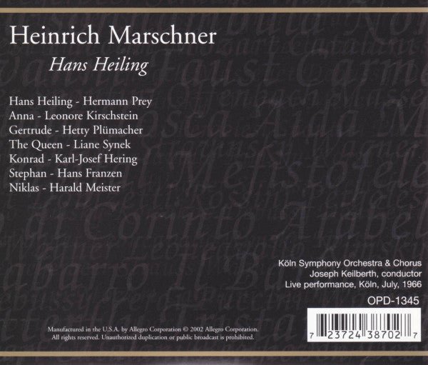 Heinrich Marschner - Hermann Prey, Leonore Kirschstein, Hetty Plümacher, Joseph Keilberth : Hans Heiling (Album)