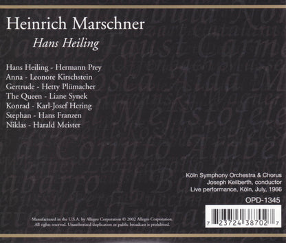 Heinrich Marschner - Hermann Prey, Leonore Kirschstein, Hetty Plümacher, Joseph Keilberth : Hans Heiling (Album)