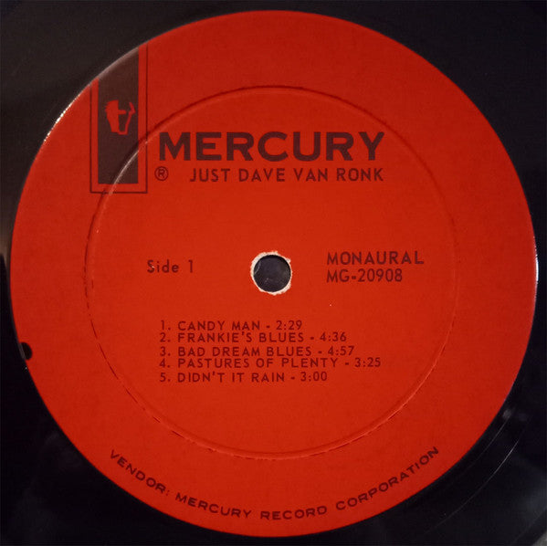 Dave Van Ronk : Just Dave Van Ronk (LP,Album,Mono)
